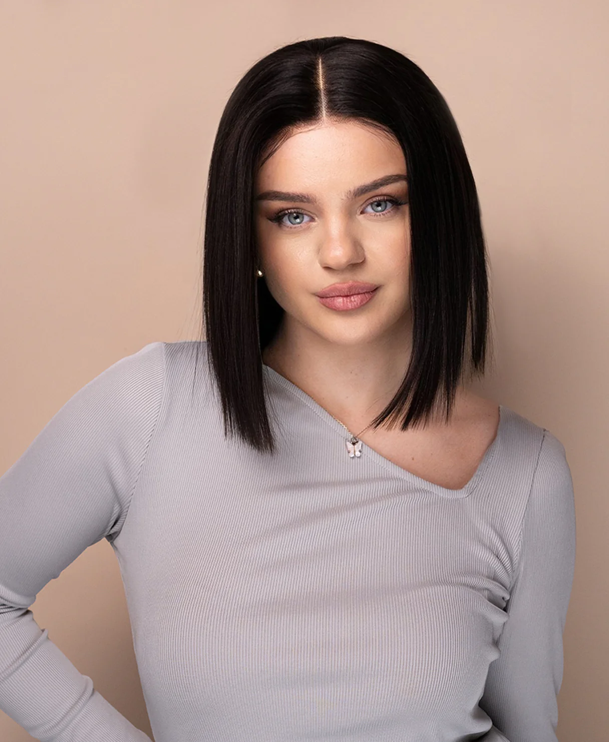 put on & go pre-cut lace bob human wig - 10" natural black. - Image 3