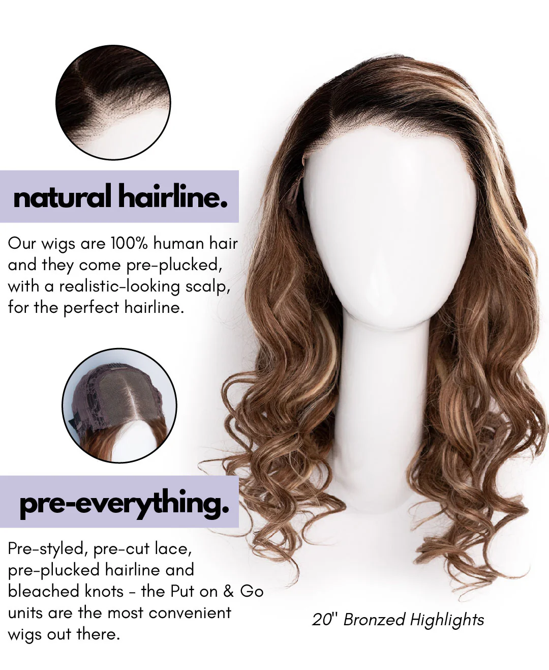 put on & go pre-cut lace long bob human wig - 14" natural black. - Image 11