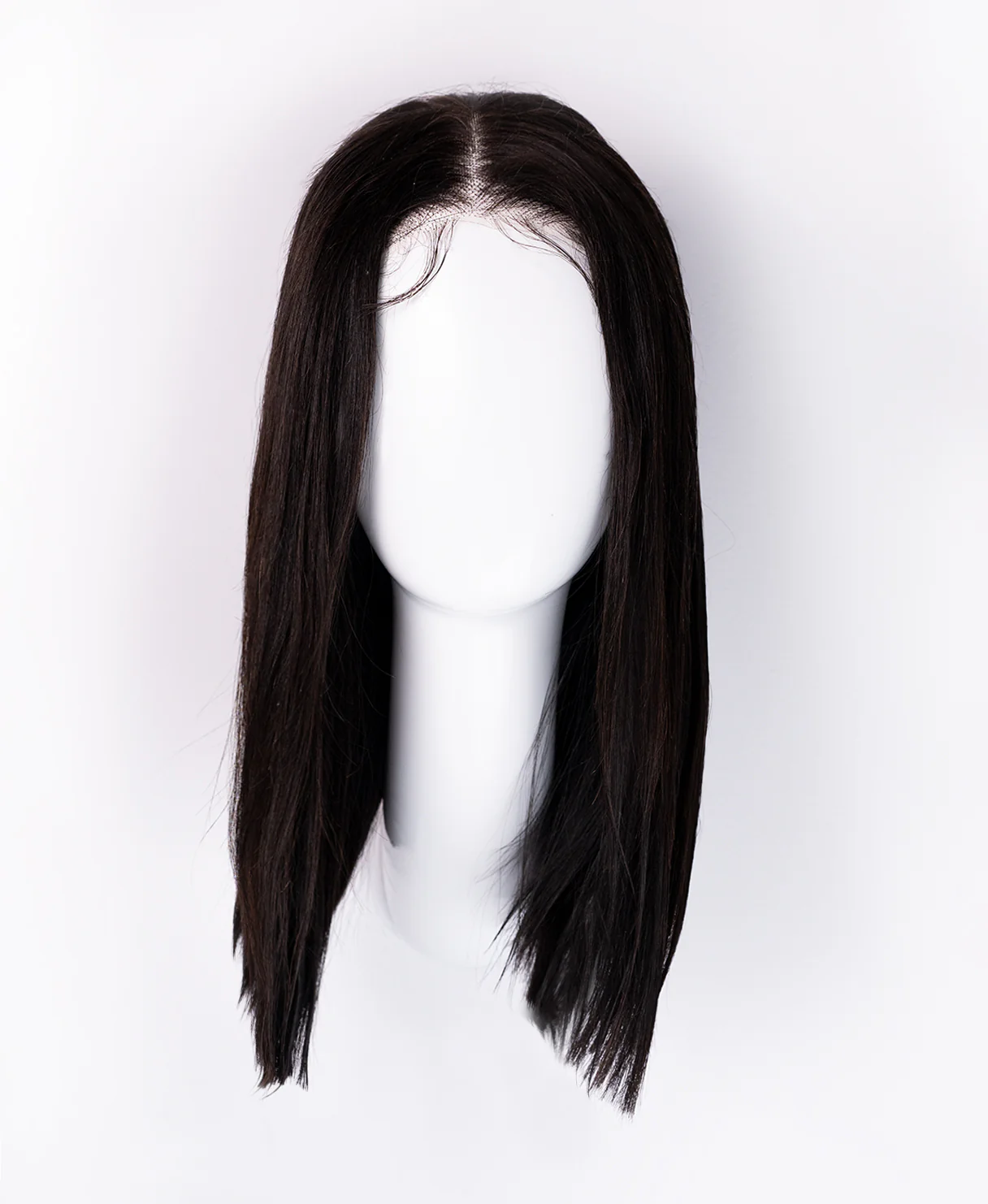 put on & go pre-cut lace long bob human wig - 14" natural black. - Image 8