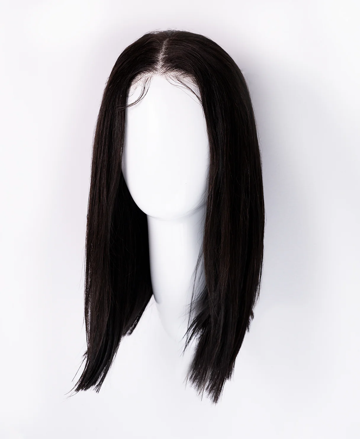 put on & go pre-cut lace long bob human wig - 14" natural black. - Image 9