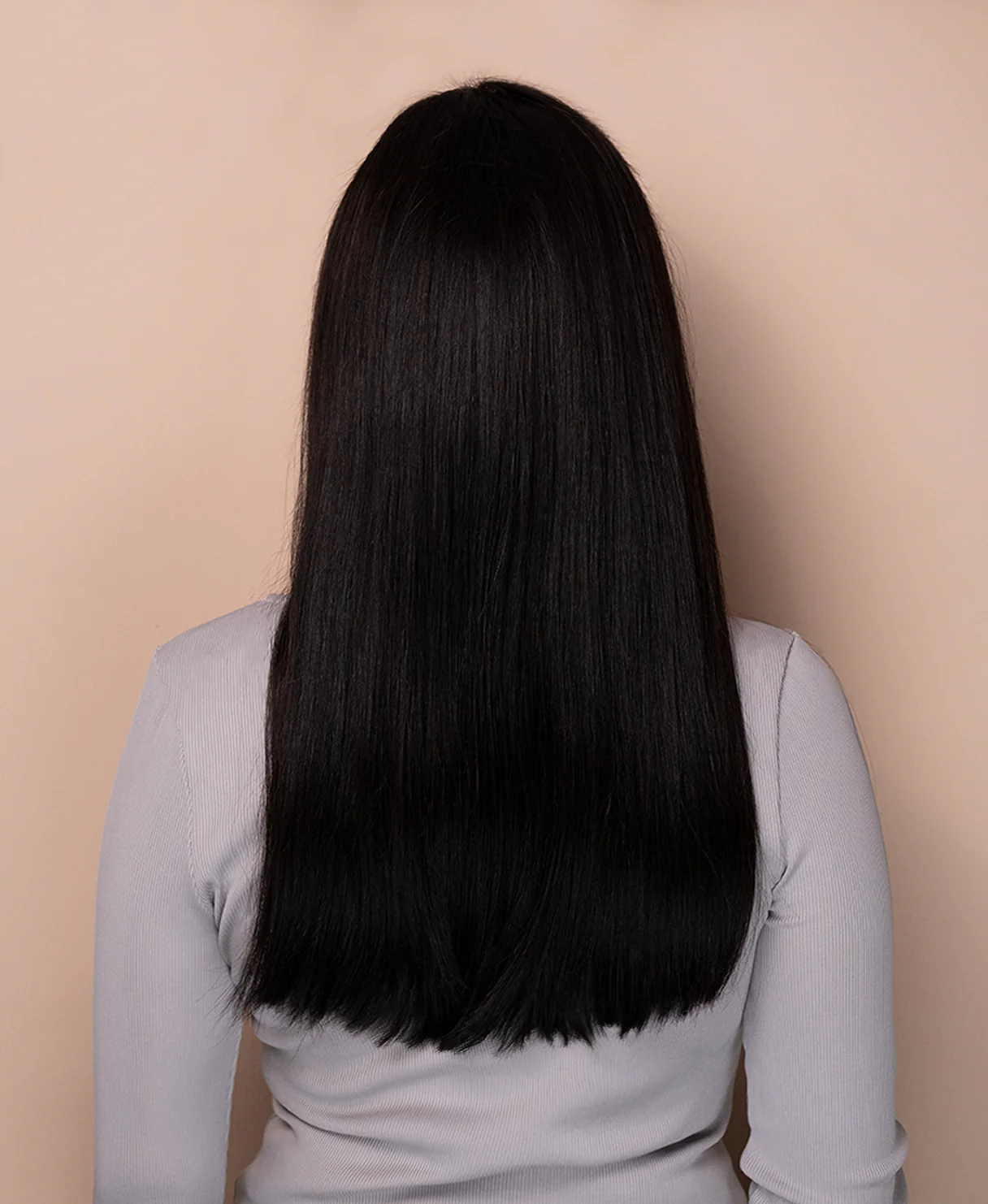 put on & go pre-cut lace straight human wig - 20" natural black. - Image 2