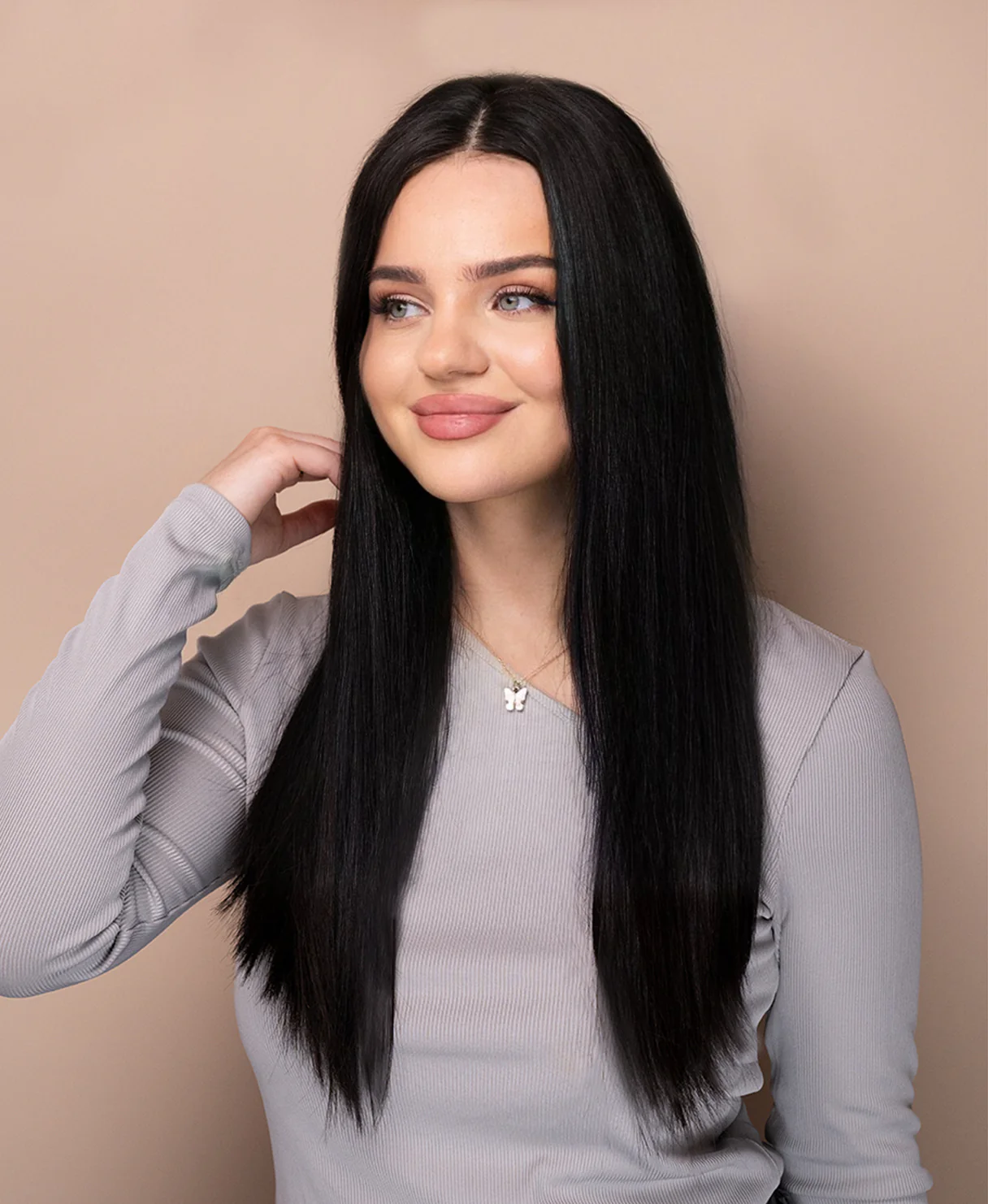 put on & go pre-cut lace straight human wig - 20" natural black. - Image 4