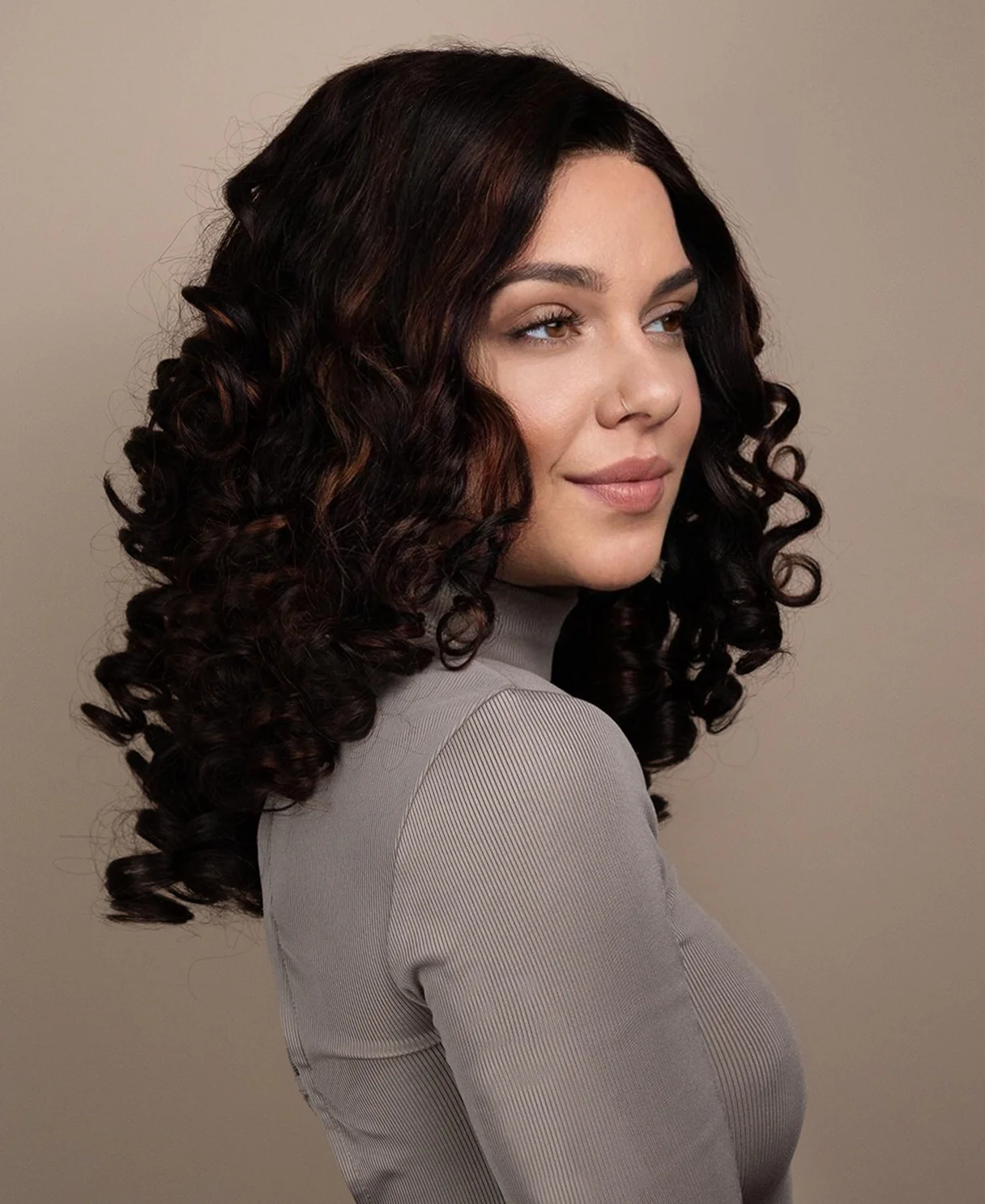 4x4 lace front human wig - 18" 3a curly brown highlights. - Image 3