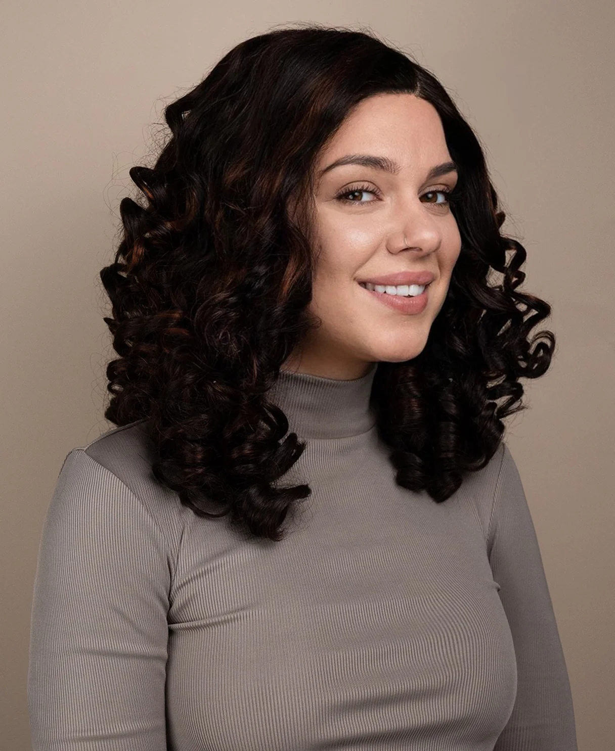 4x4 lace front human wig - 18" 3a curly brown highlights. - Image 4