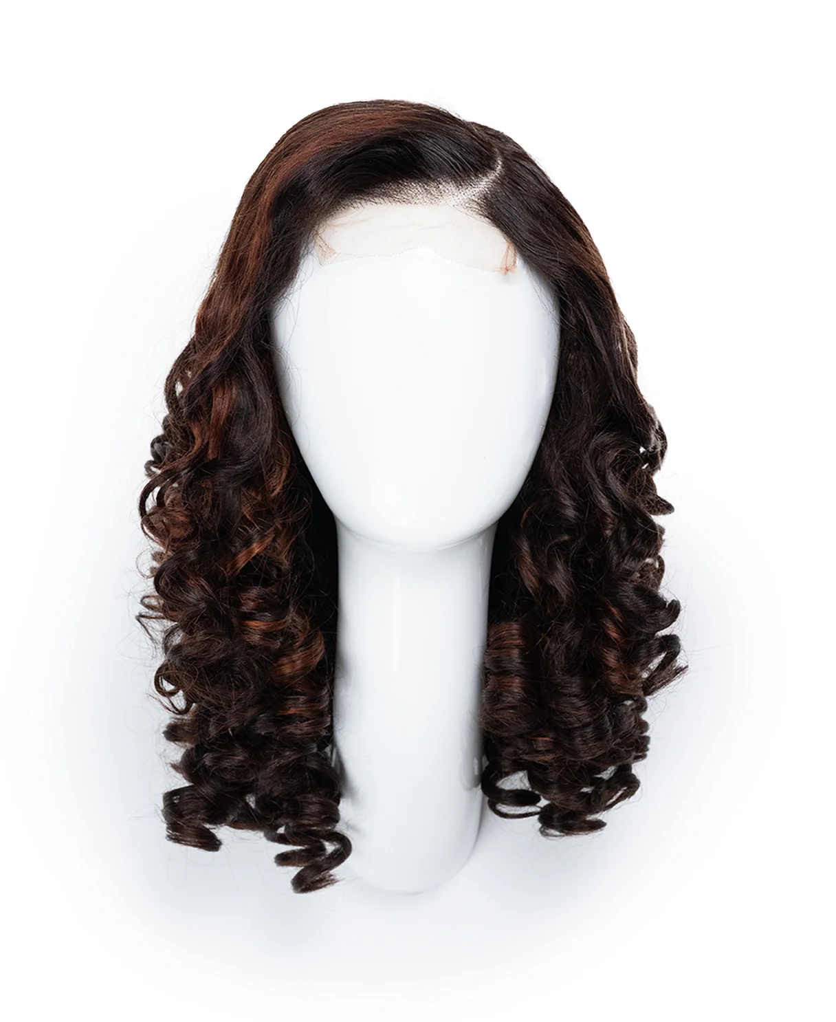 4x4 lace front human wig - 18" 3a curly brown highlights. - Image 7