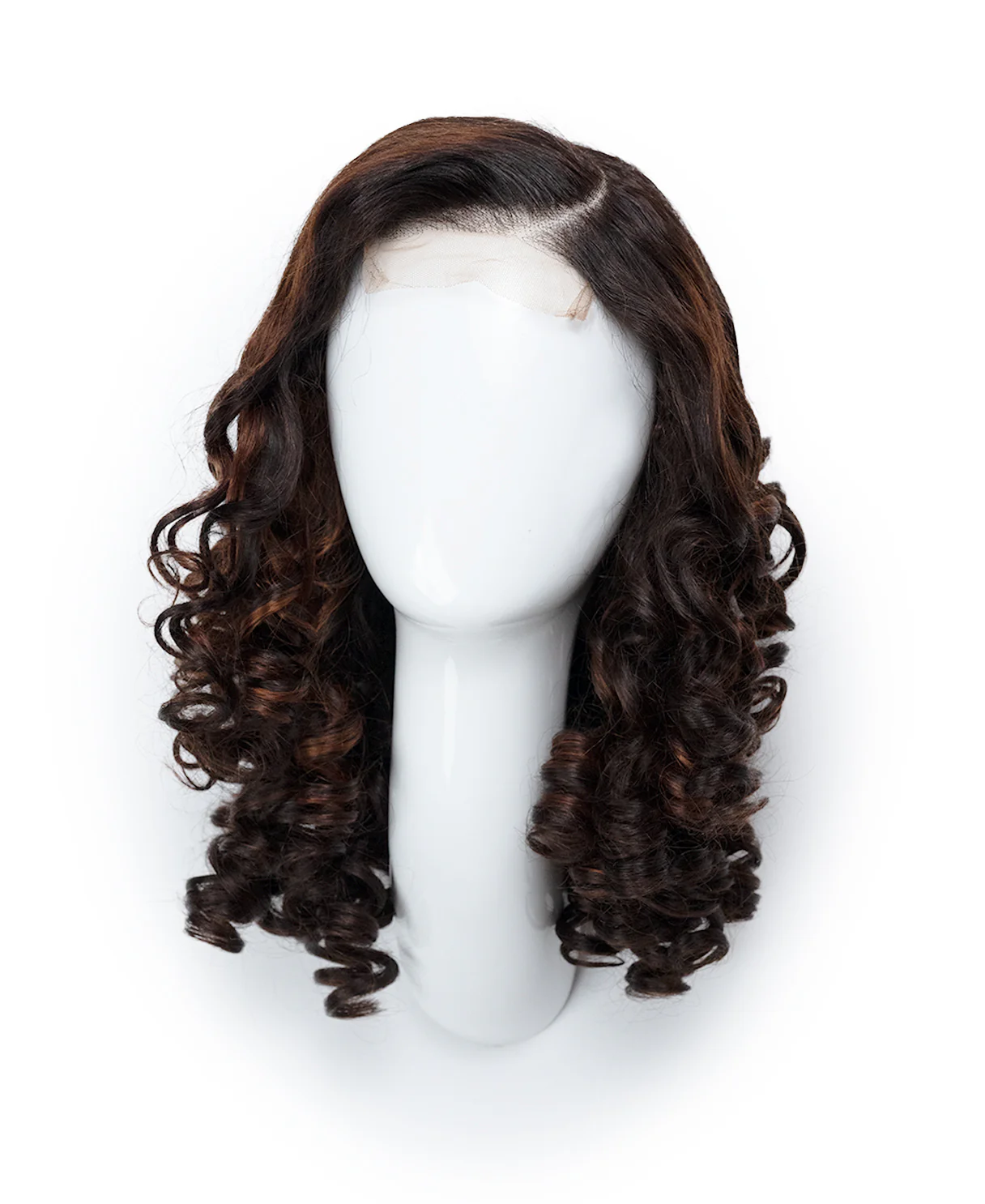 4x4 lace front human wig - 18" 3a curly brown highlights. - Image 8
