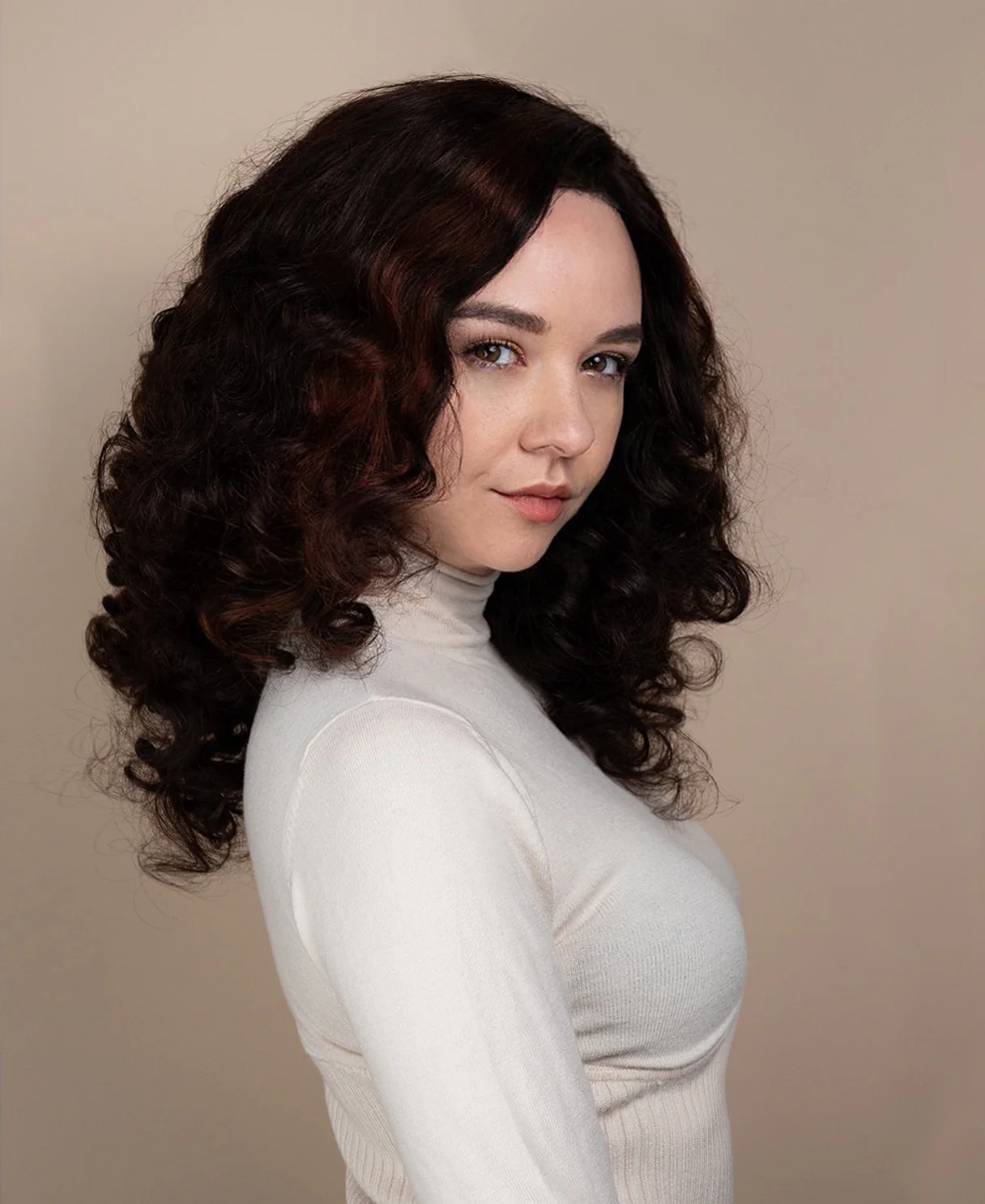 4x4 lace front human wig - 18" 3a curly brown highlights. - Image 9