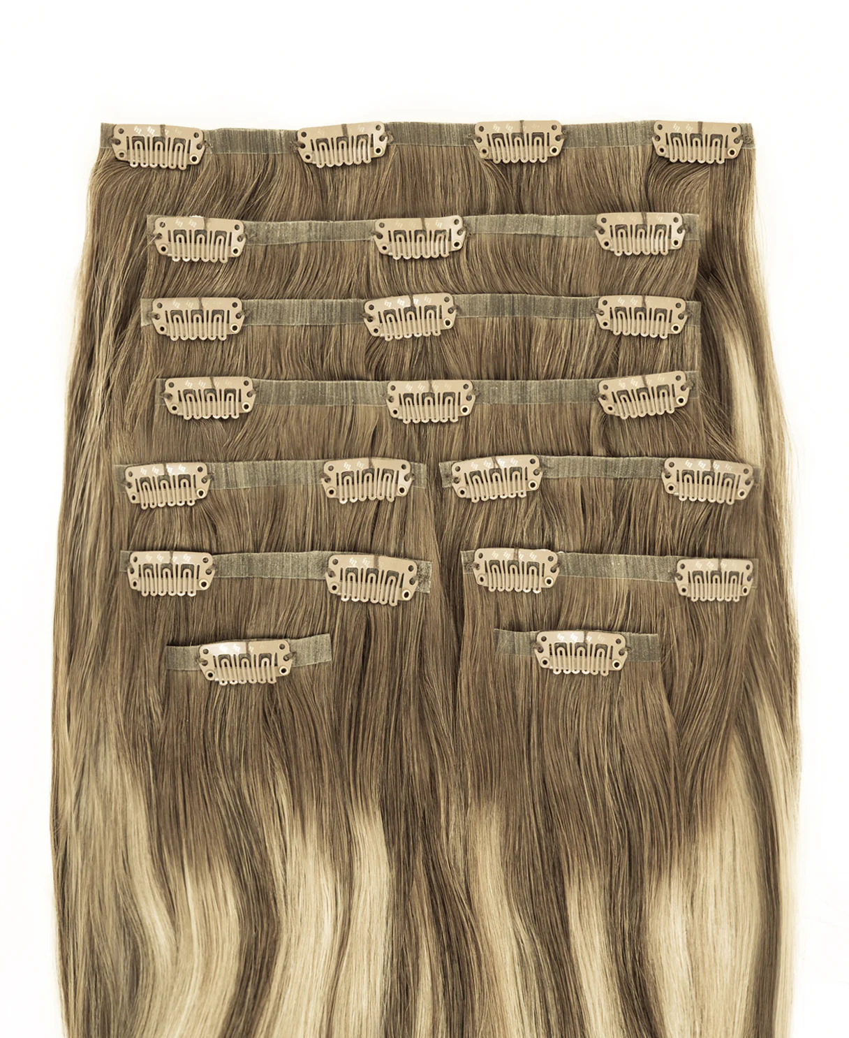 invisible clip-in hair extensions rooted beige highlights. - Image 3
