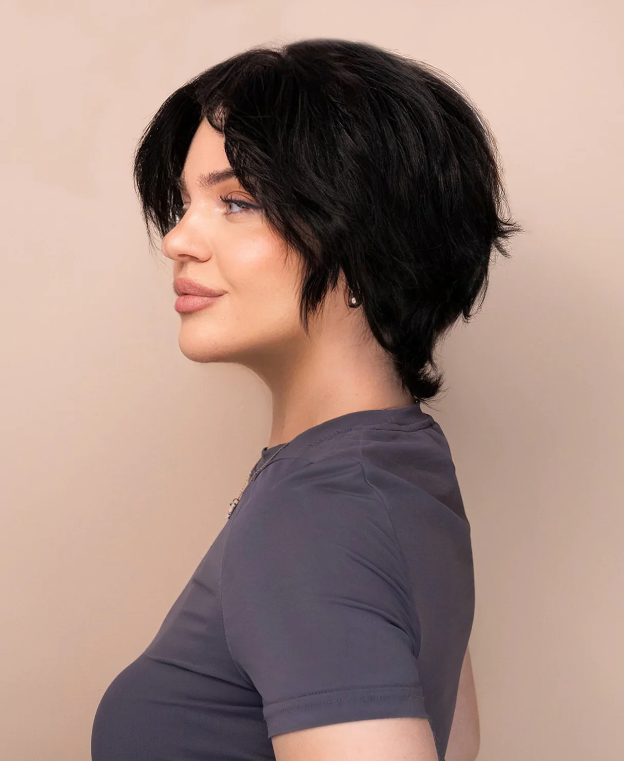 layered lace front human wig - 8" natural black. - Image 3