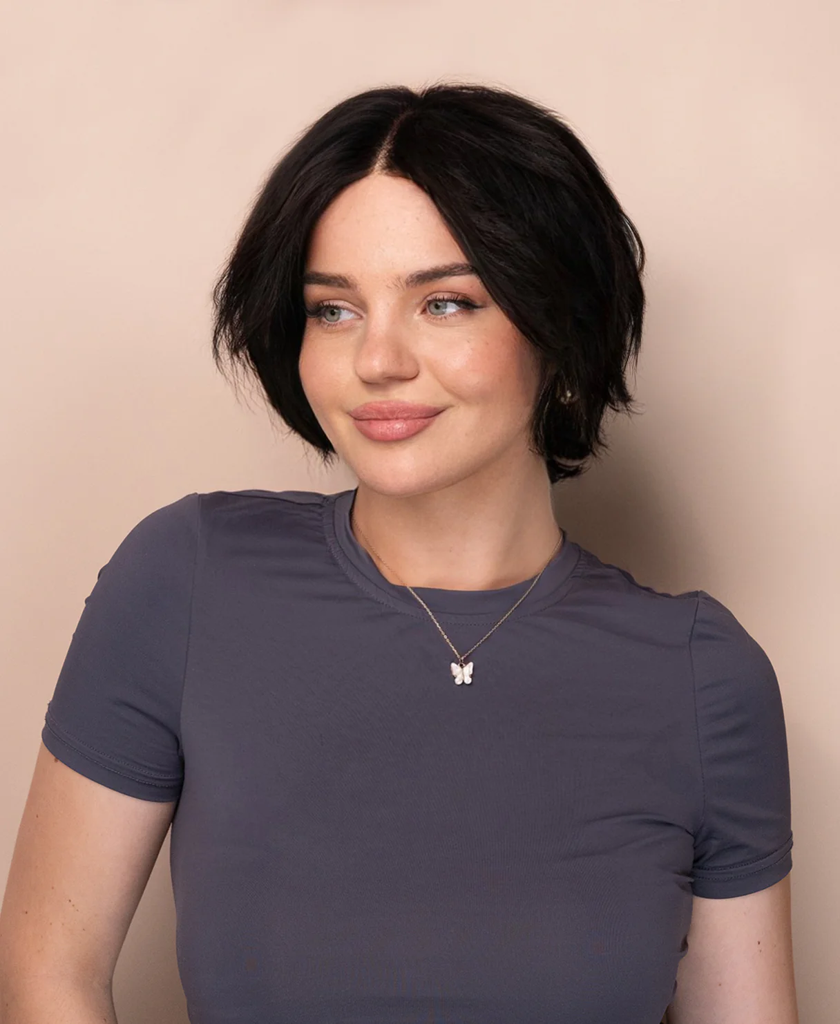 layered lace front human wig - 8" natural black. - Image 4