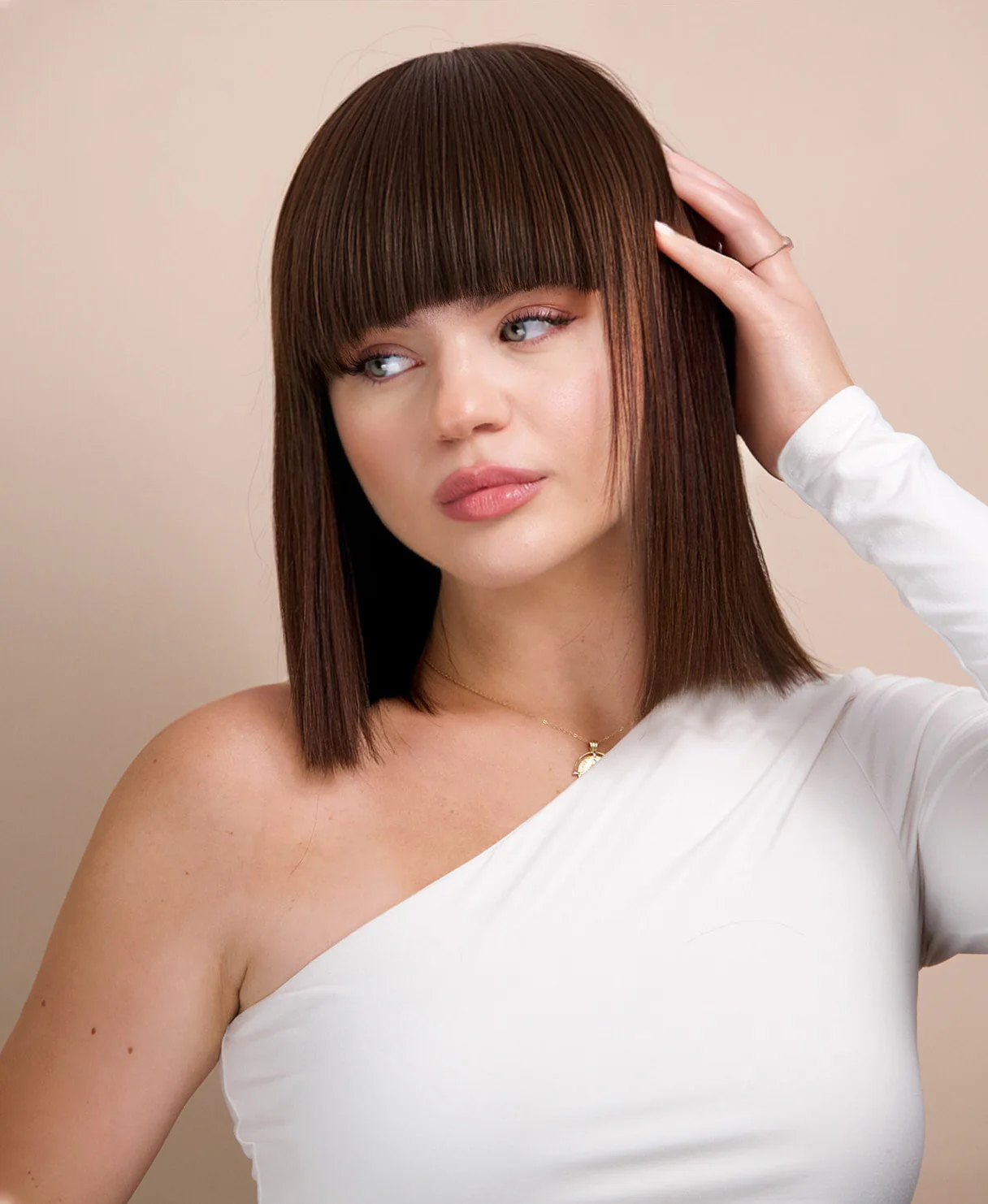 bob wig with fringe - 10" chocolate brown. - Image 3