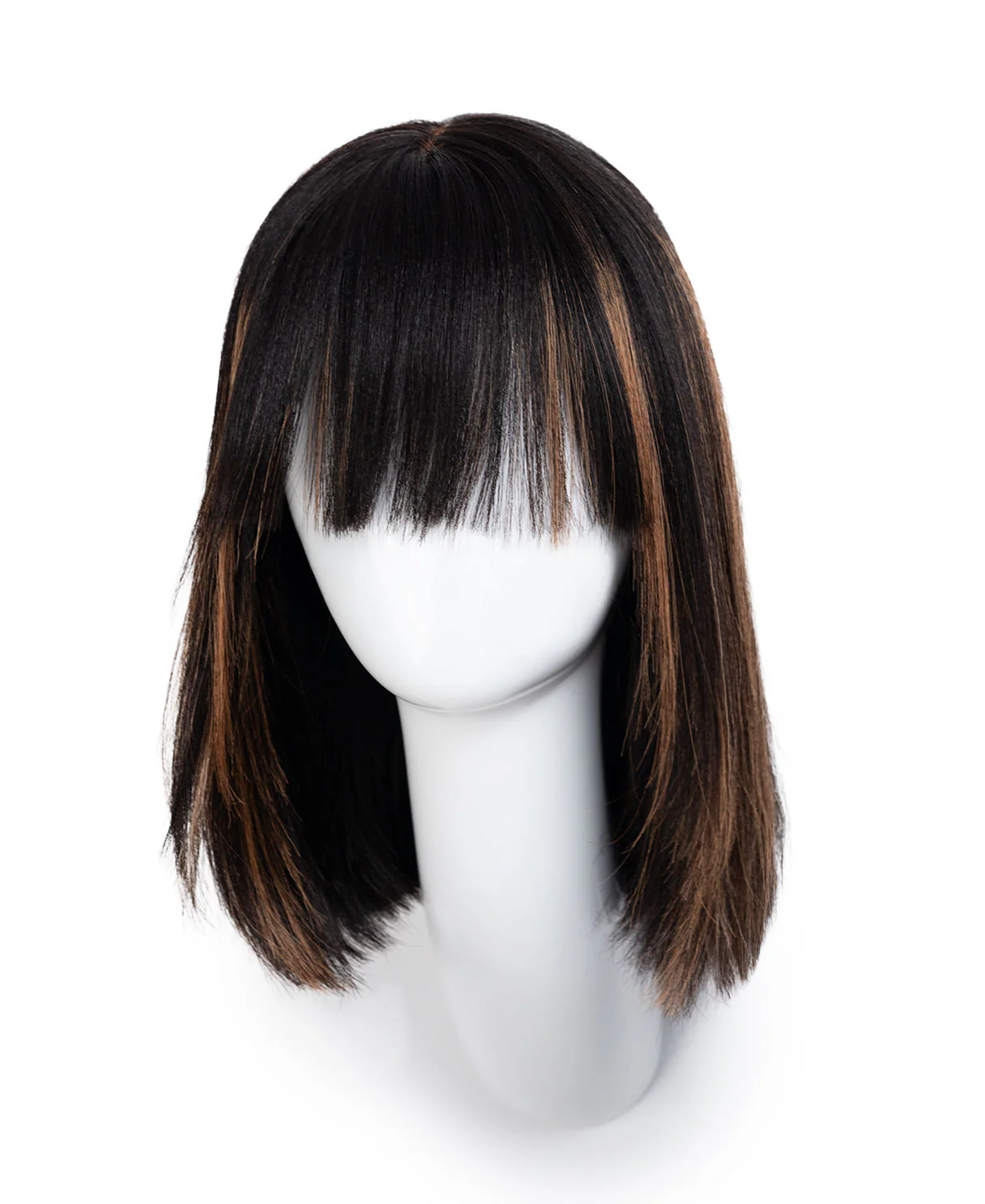 bob wig with fringe - 12" highlighted brown. - Image 9