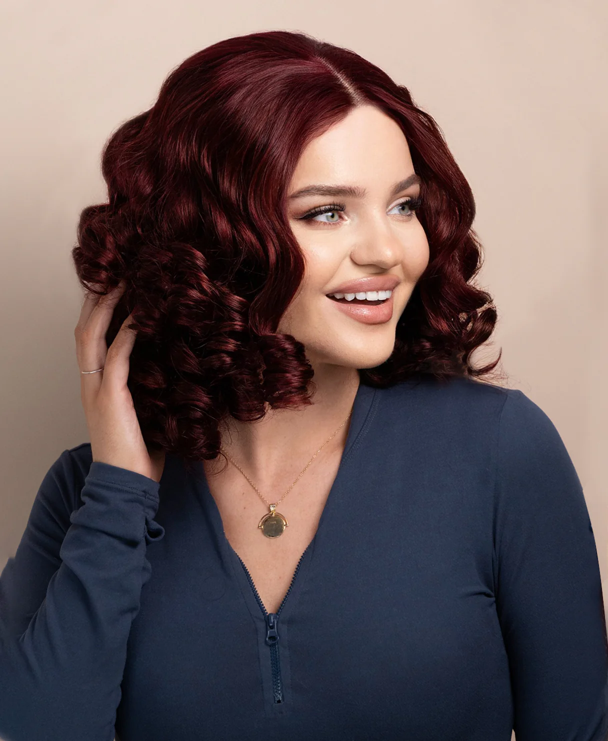 bouncy curls human wig - 14" dark red. - Image 2