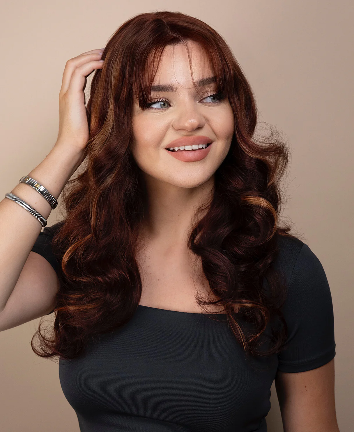 bouncy curls with bangs human wig - 18" auburn balayage. - Image 4