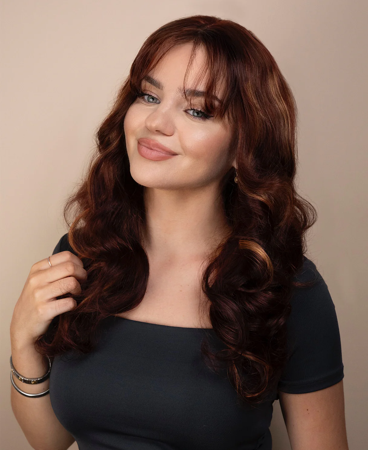 bouncy curls with bangs human wig - 18" auburn balayage. - Image 5