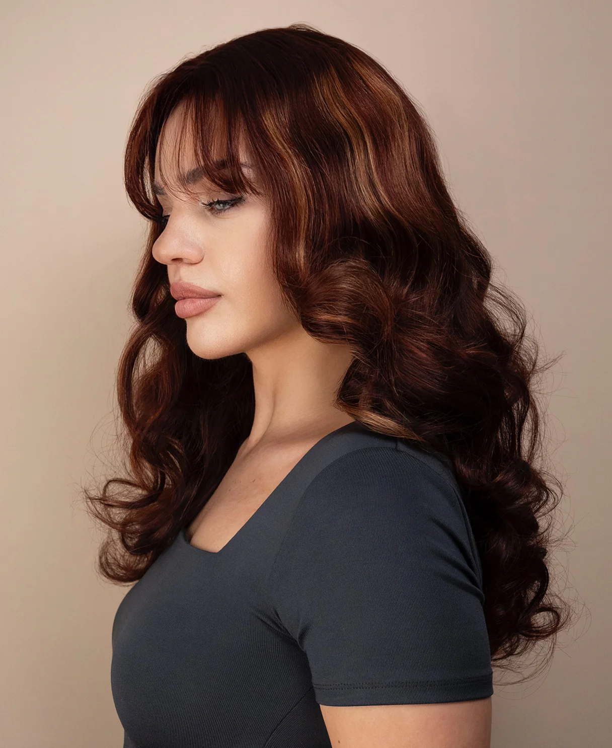 bouncy curls with bangs human wig - 18" auburn balayage. - Image 7