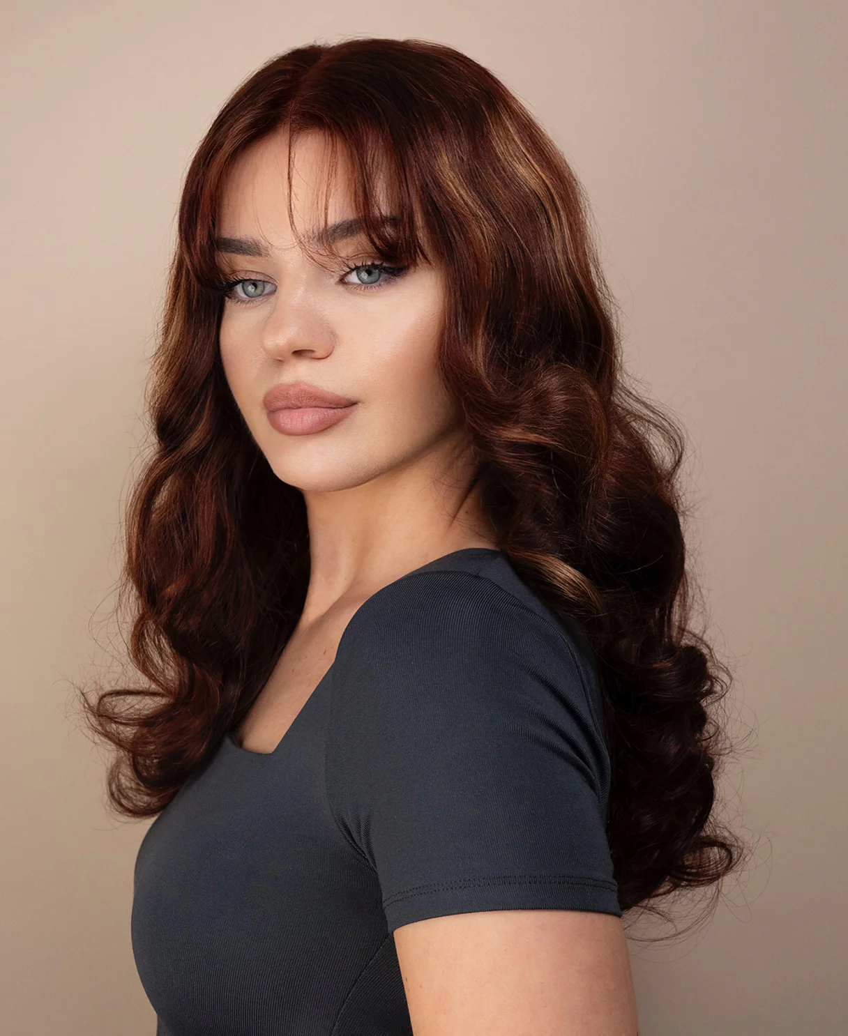 bouncy curls with bangs human wig - 18" auburn balayage. - Image 8