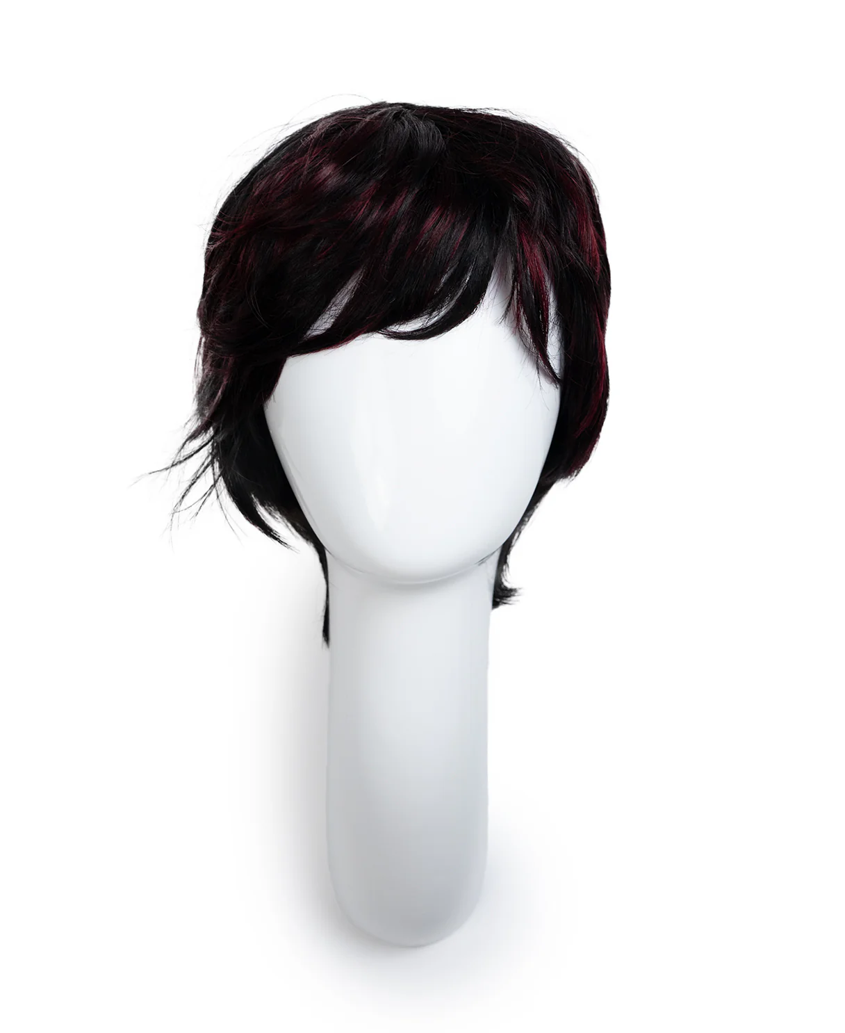 pixie human wig with side bangs - 6" black and red. - Image 5