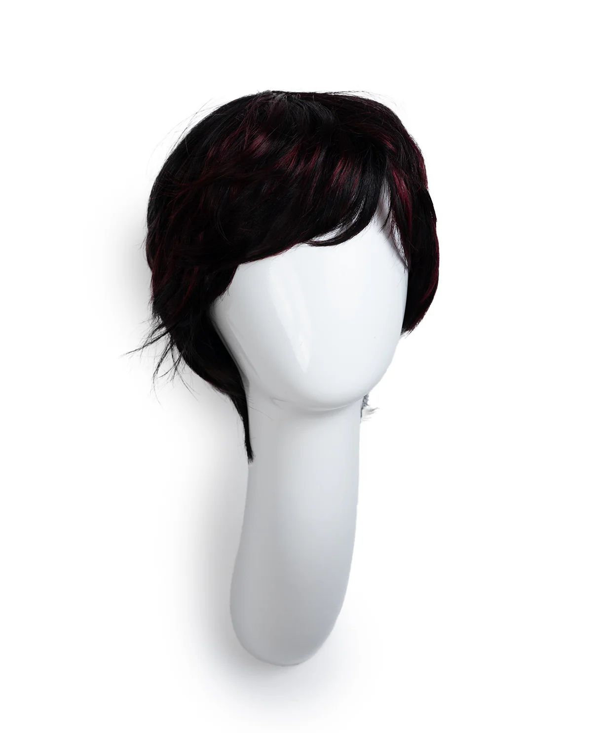 pixie human wig with side bangs - 6" black and red. - Image 6