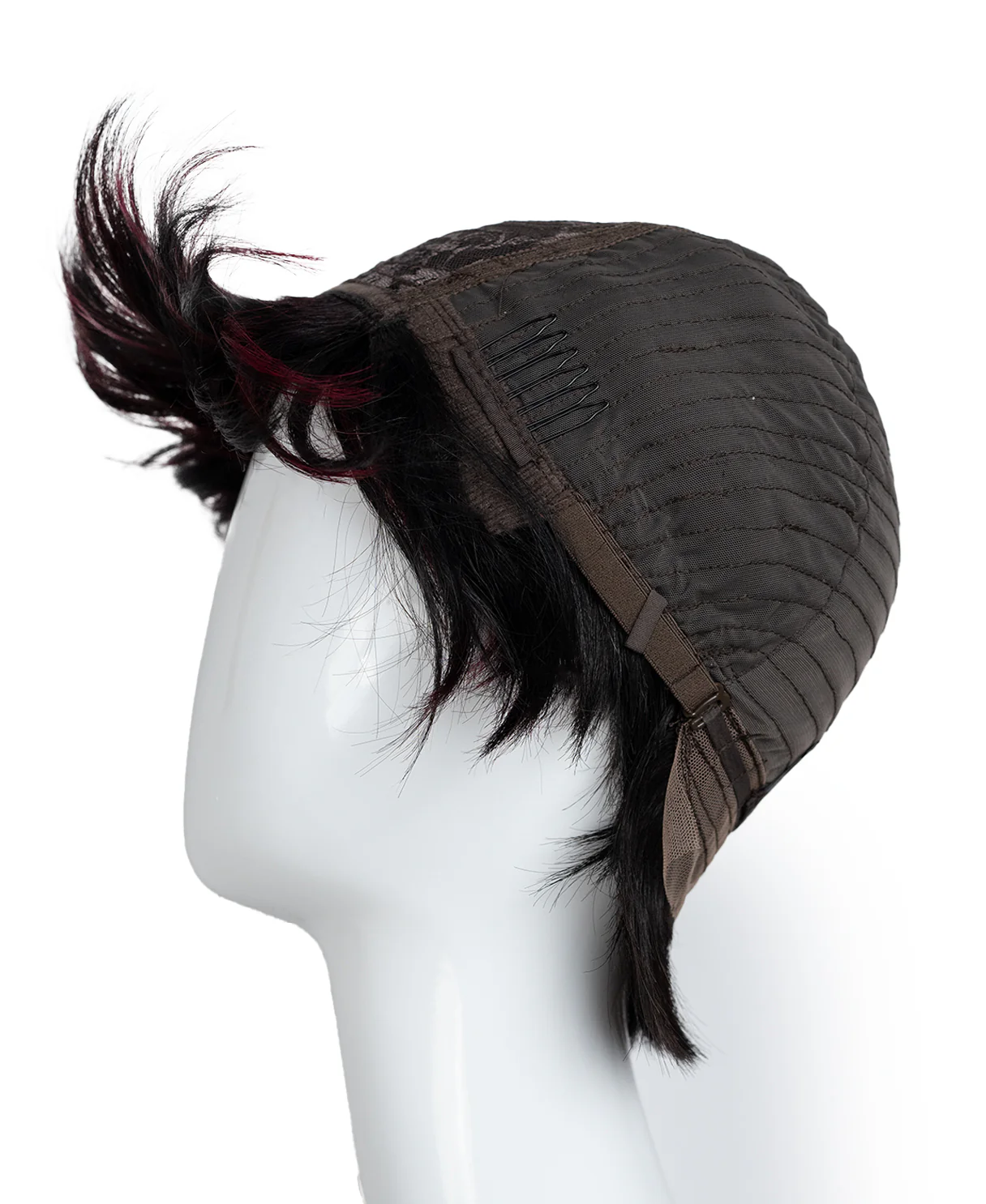 pixie human wig with side bangs - 6" black and red. - Image 8