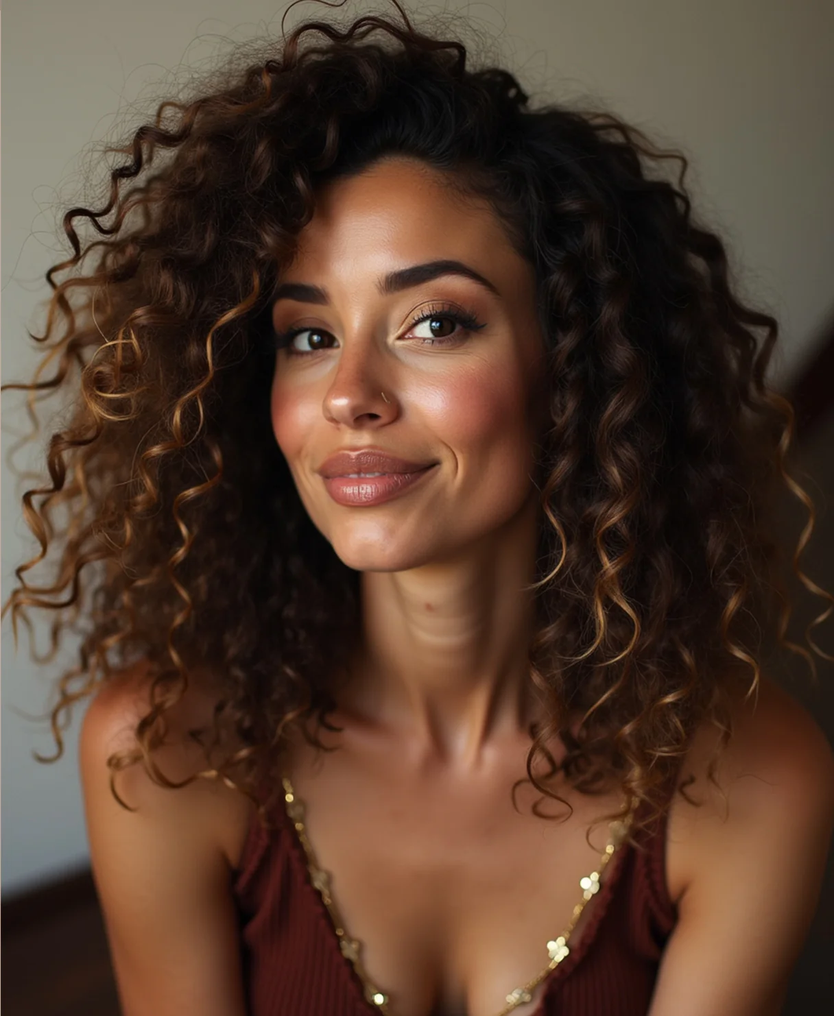 curly (3A curls) clip-in hair extensions mocha balayage. - Image 7