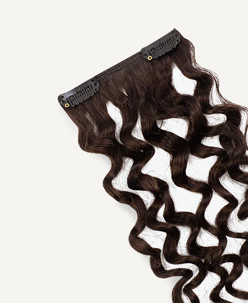 curly (3A curls) clip-in extensions medium brown. - Image 4