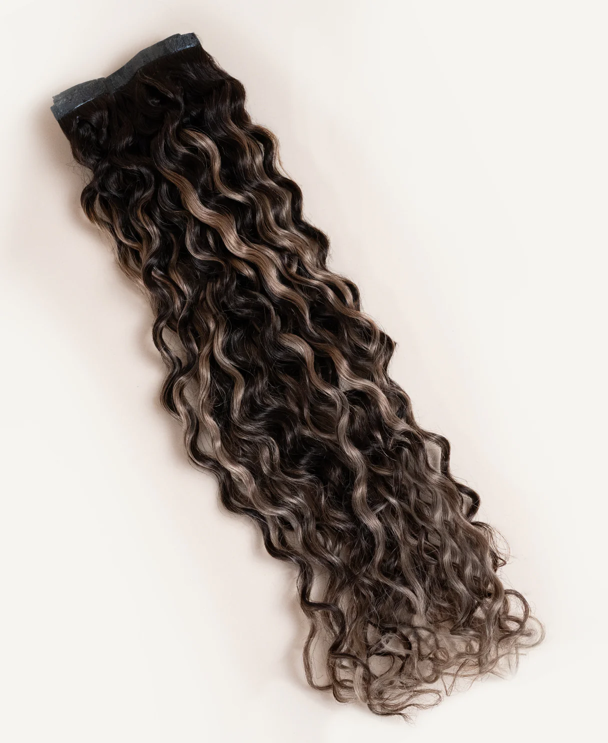 curly (3A curls) invisible clip-in hair extensions ash brown balayage. - Image 7