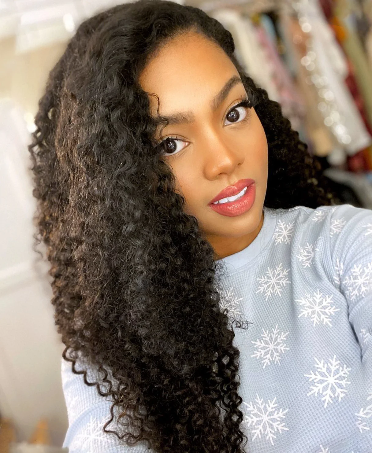 curly (3C curls) clip-in extensions #1b natural black. - Image 8