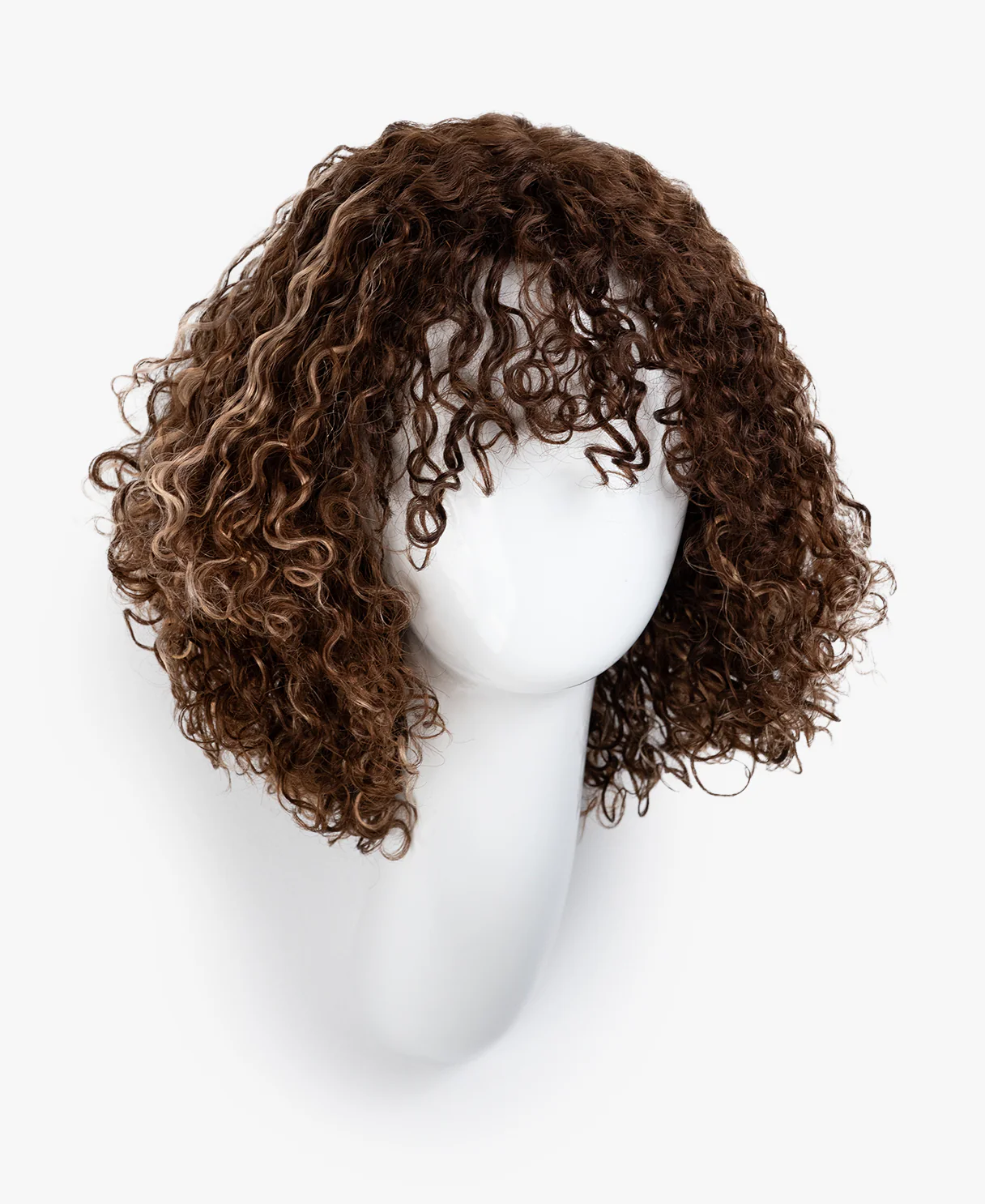 curly human hair wig with bangs - 10" brown balayage. - Image 10