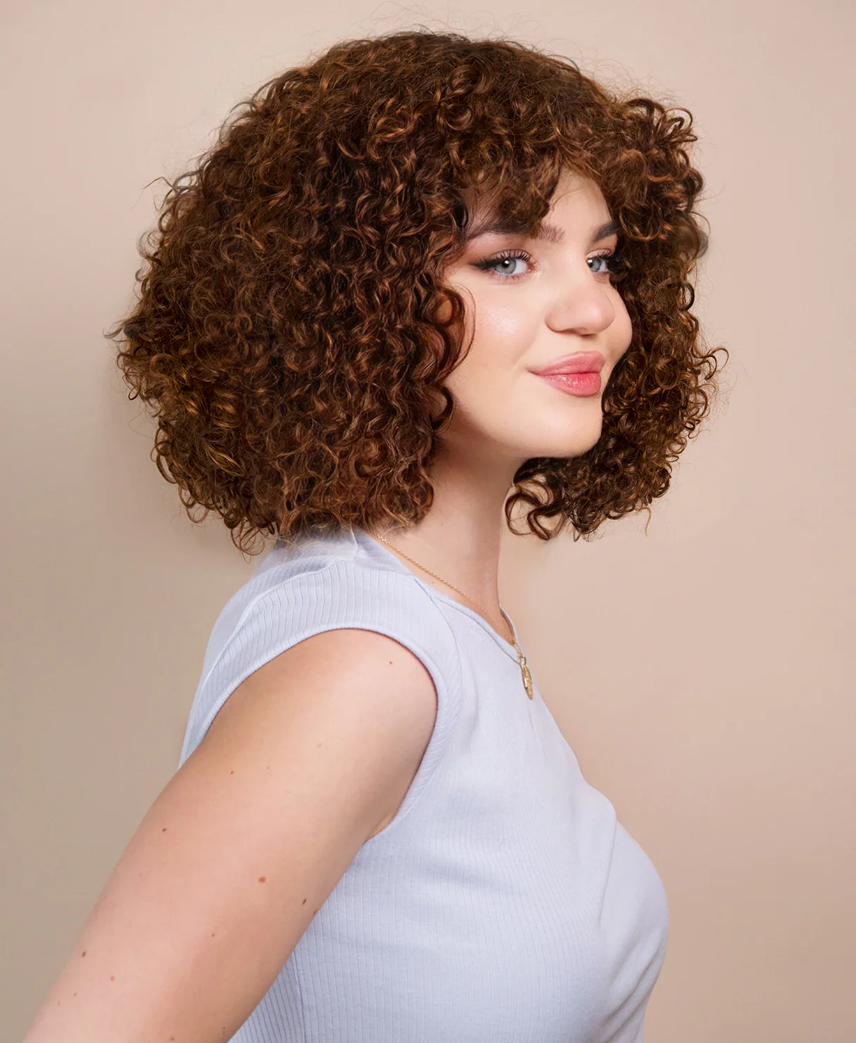 curly human wig - 10” caramel balayage. - Image 6