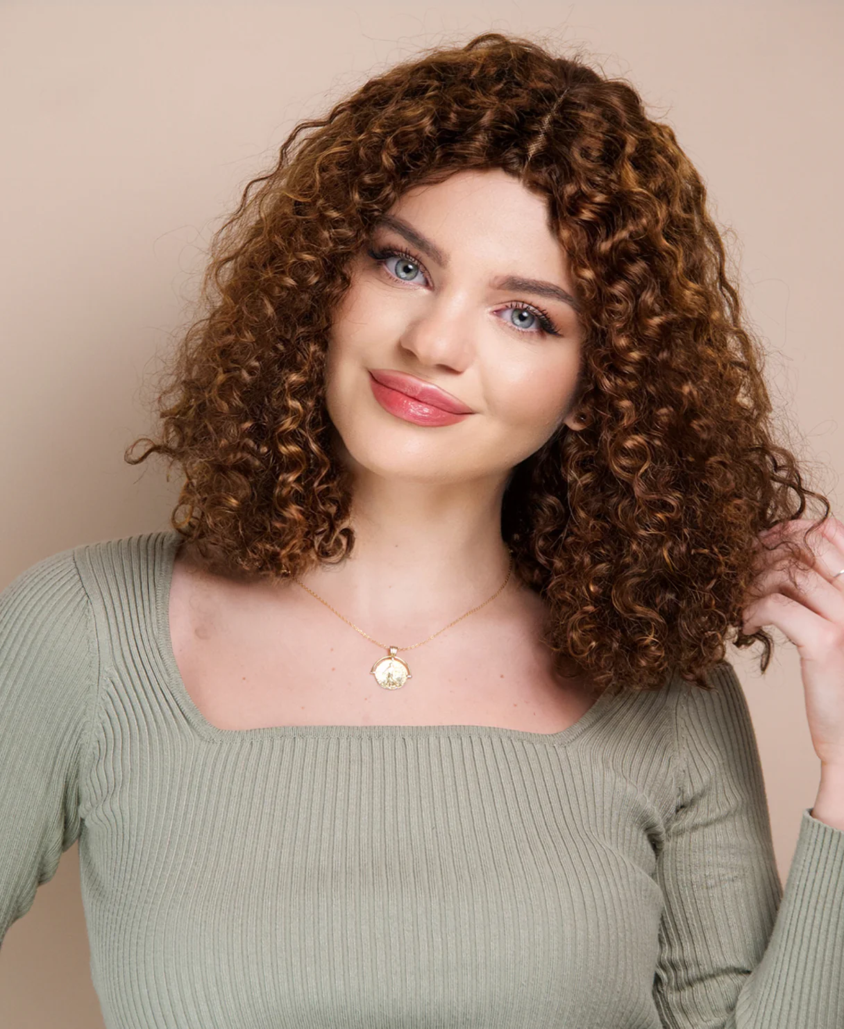 curly human wig - 12” caramel balayage. - Image 5
