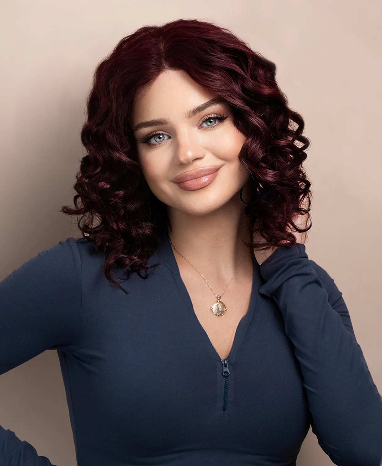 curly human wig - 12" dark red. - Image 4