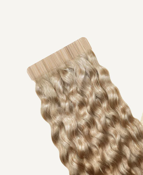 curly tape-in hair extensions honey blonde. - Image 4