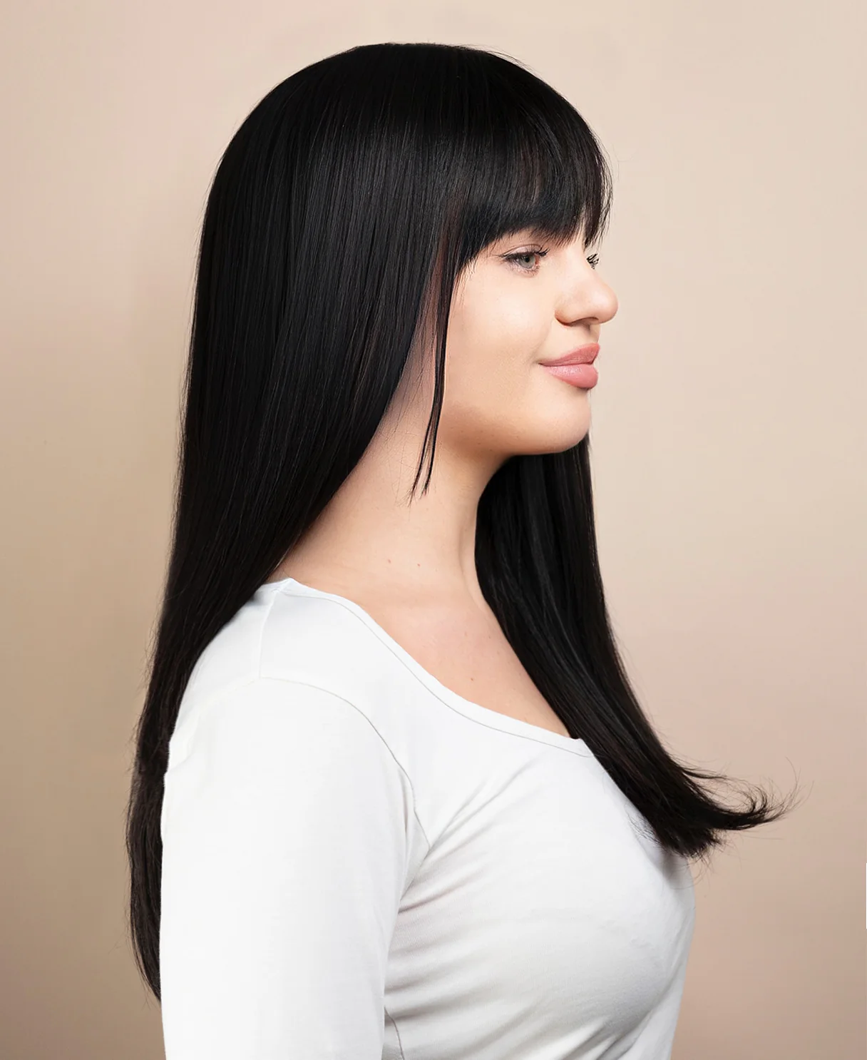 flipped ends blowout with fringe human wig - 18" espresso black. - Image 3