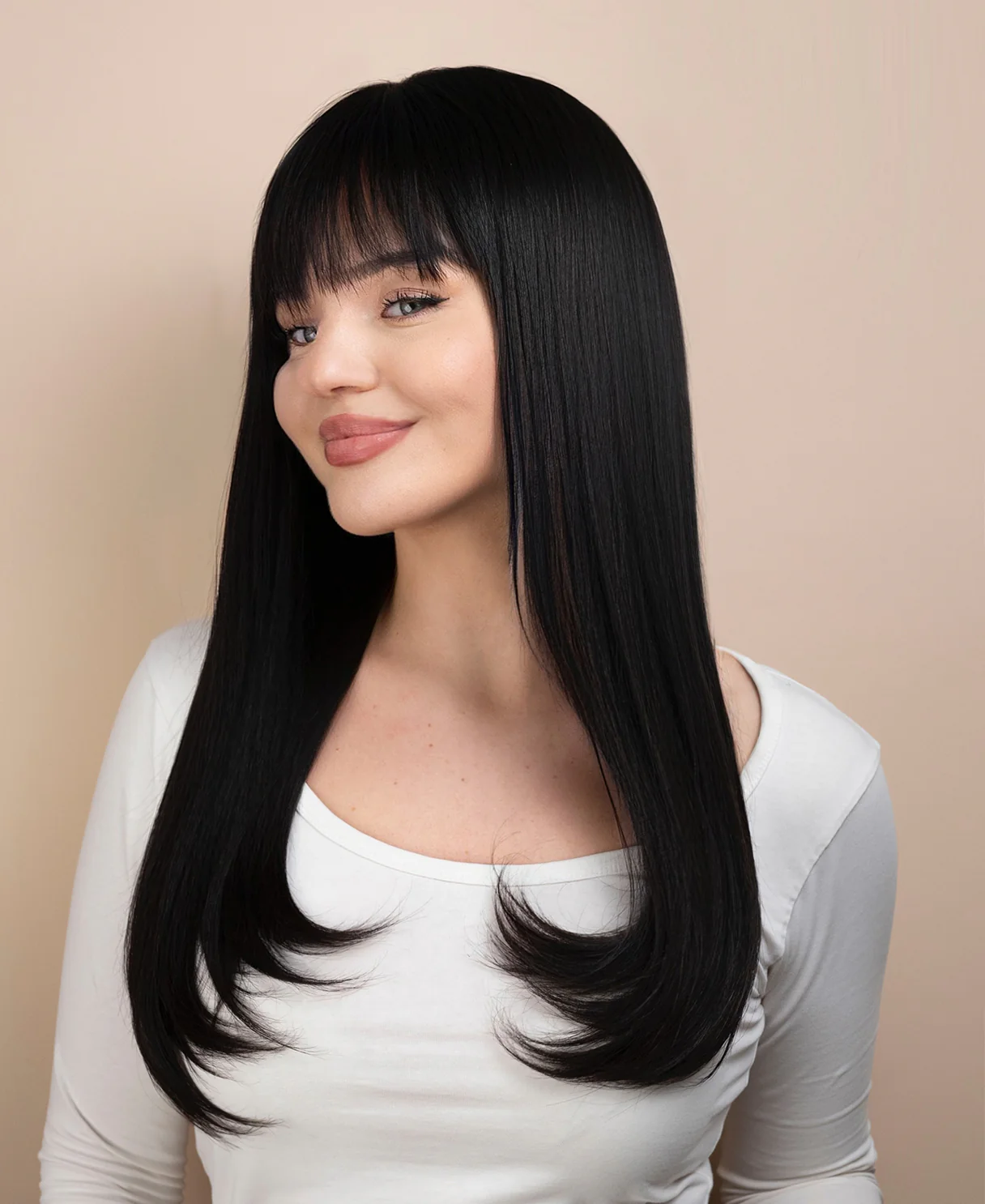flipped ends blowout with fringe human wig - 18" espresso black. - Image 4