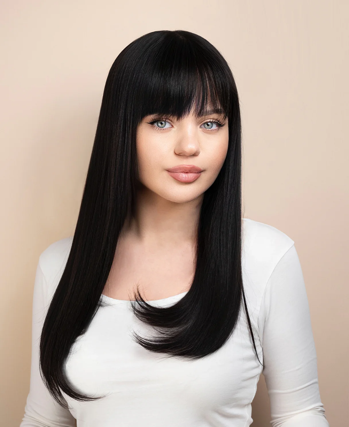 flipped ends blowout with fringe human wig - 18" espresso black. - Image 6