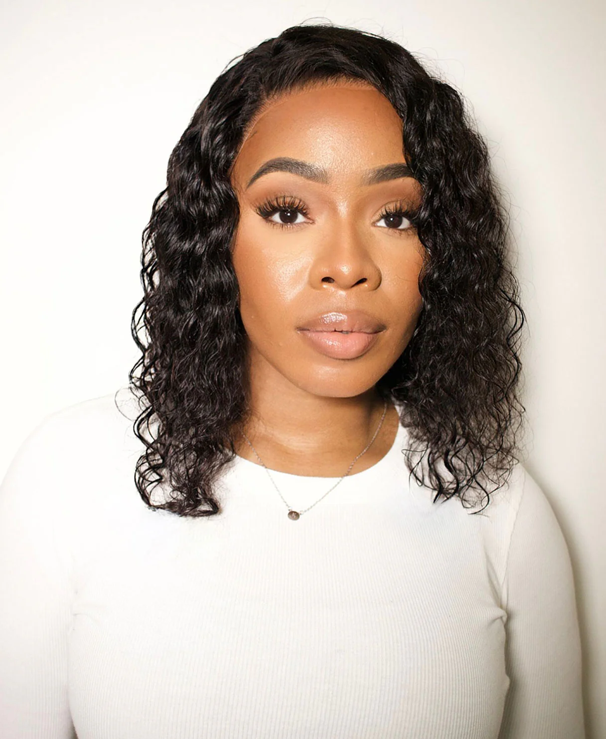 lace front human wig - 10" 3A curly natural black. - Image 2