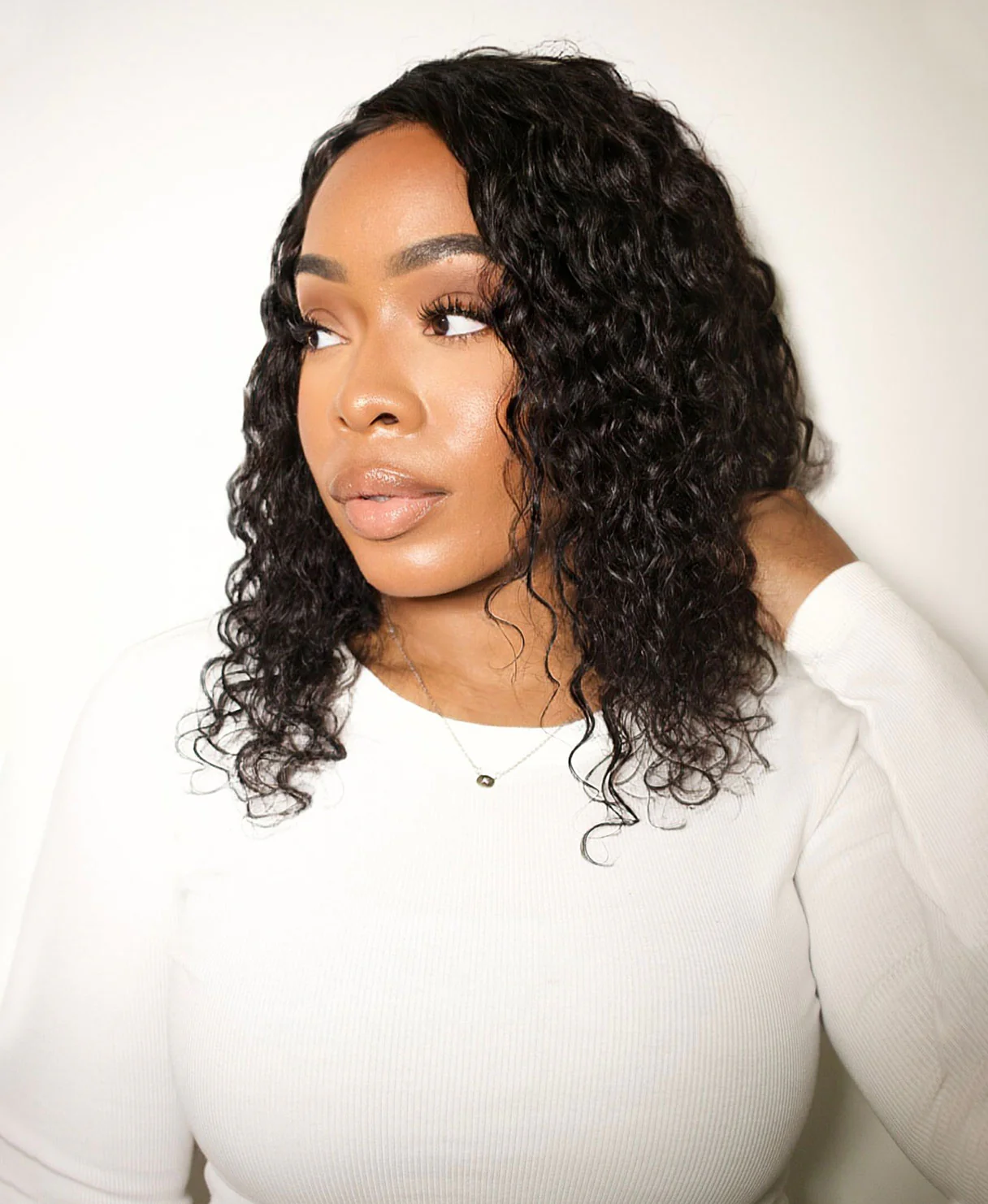 lace front human wig - 12" 3A curly natural black. - Image 2