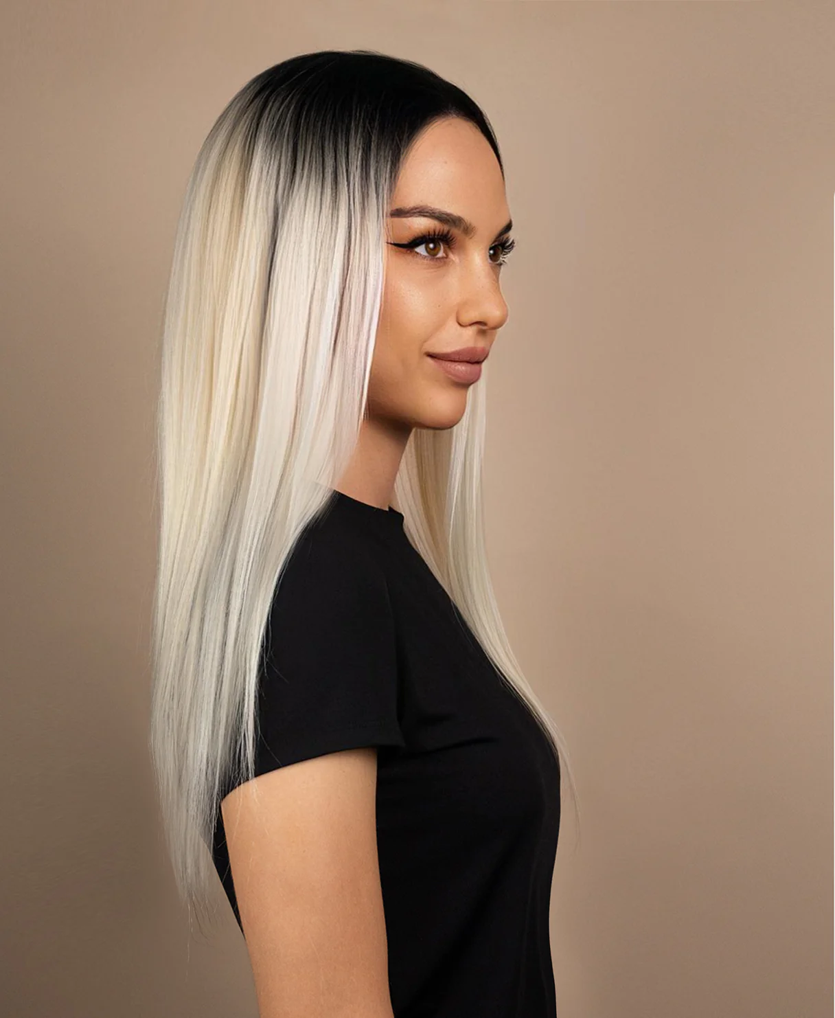 lace front human wig - 16" rooted platinum blonde. - Image 4