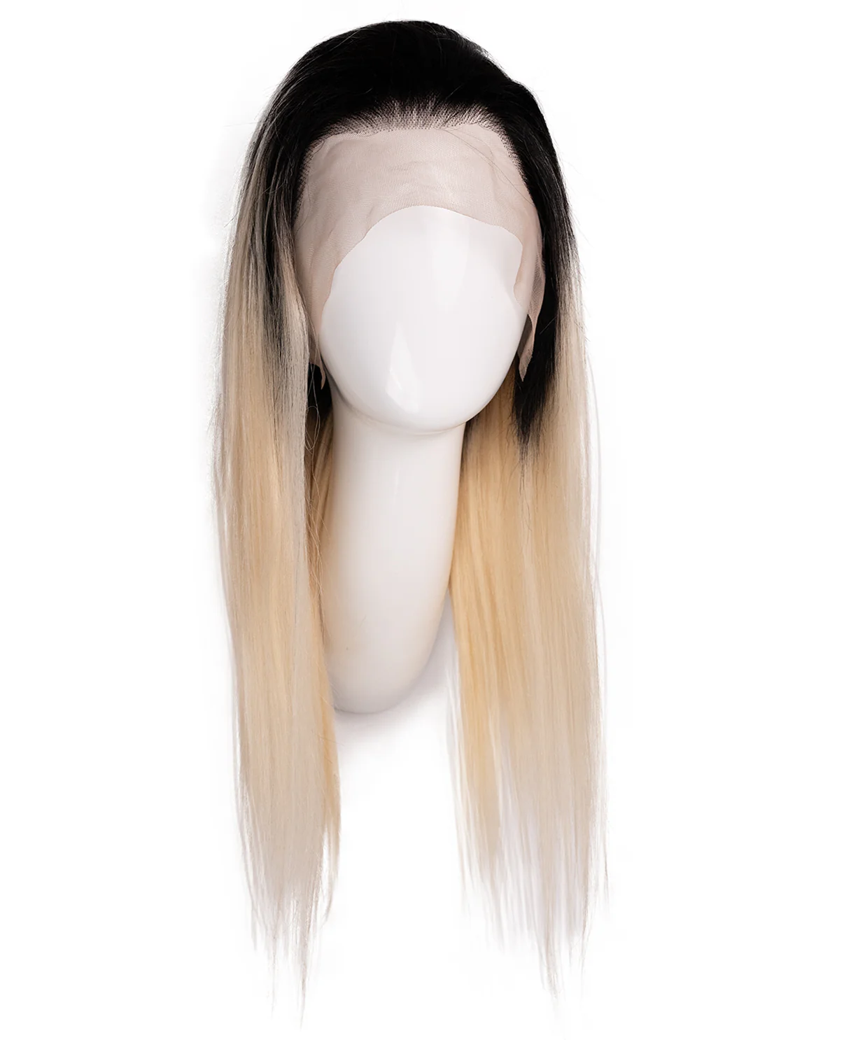 lace front human wig - 16" rooted platinum blonde. - Image 6
