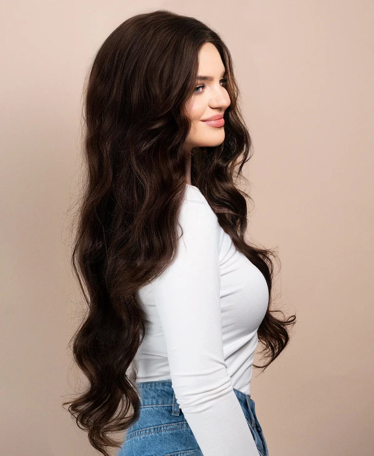 lace front human wig - 26" chocolate brown. - Image 3