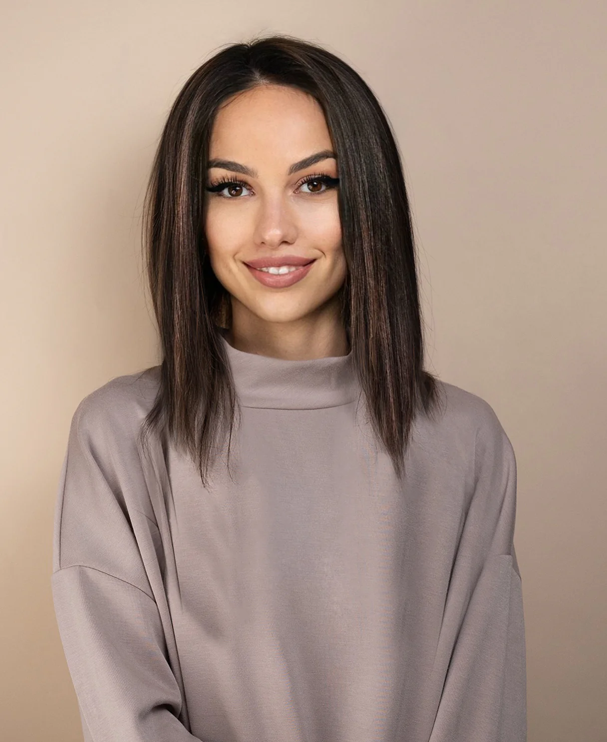 full lace human wig - 12" dark highlights.