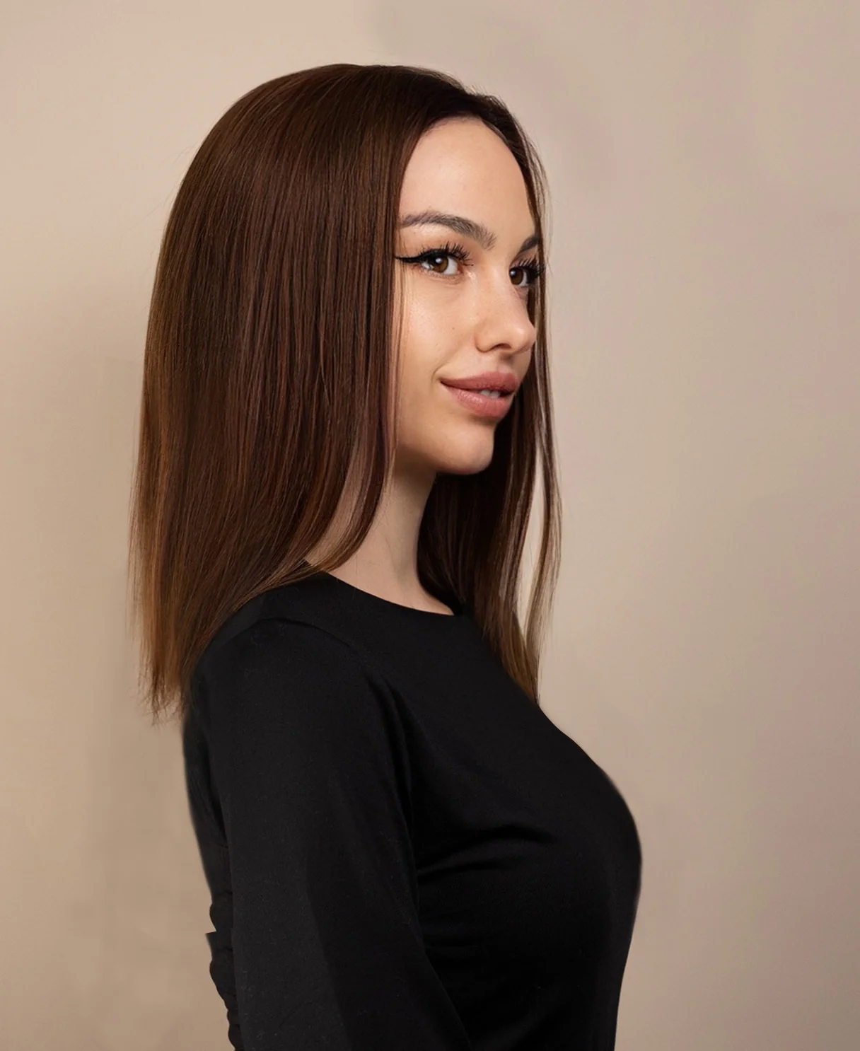 full lace human wig - 12" medium brown. - Image 3