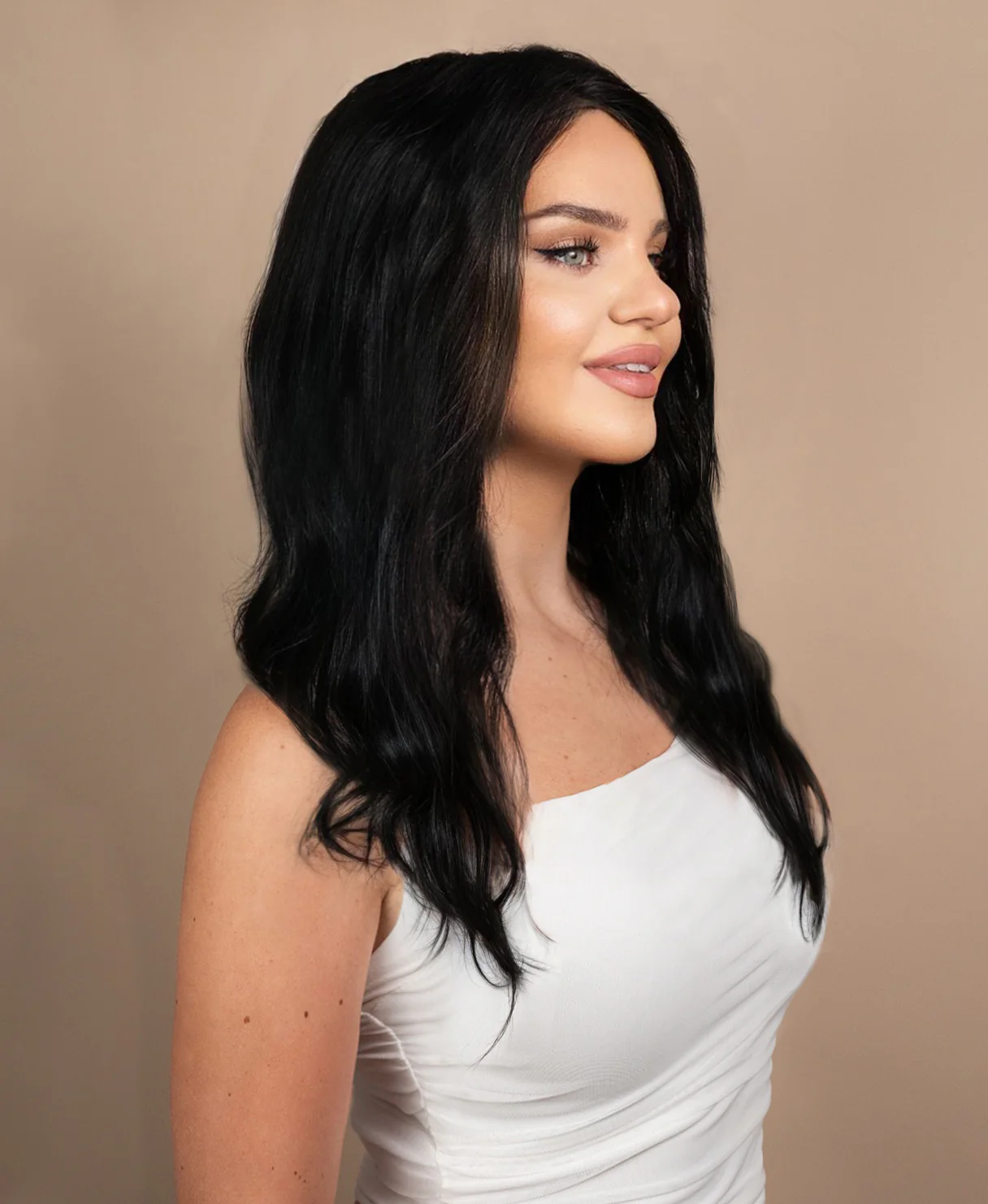 full lace human wig - 14" natural black. - Image 3