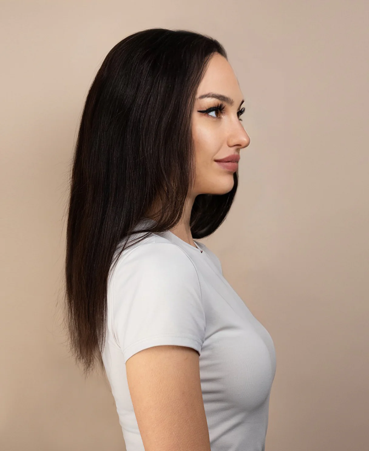 full lace human wig - 14" chocolate brown. - Image 3