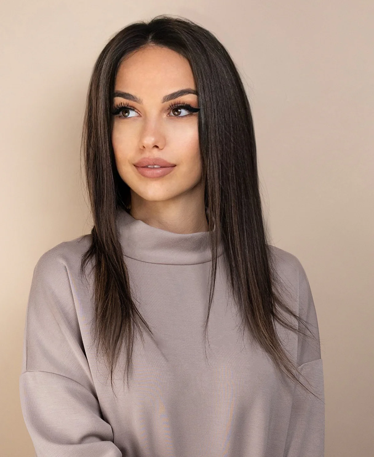 full lace human wig - 14" dark highlights.