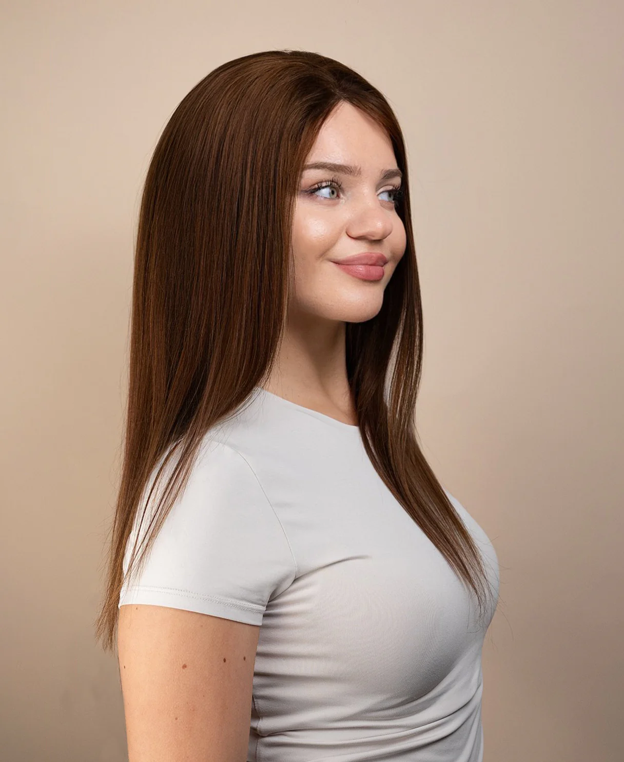 full lace human wig - 14" medium brown.