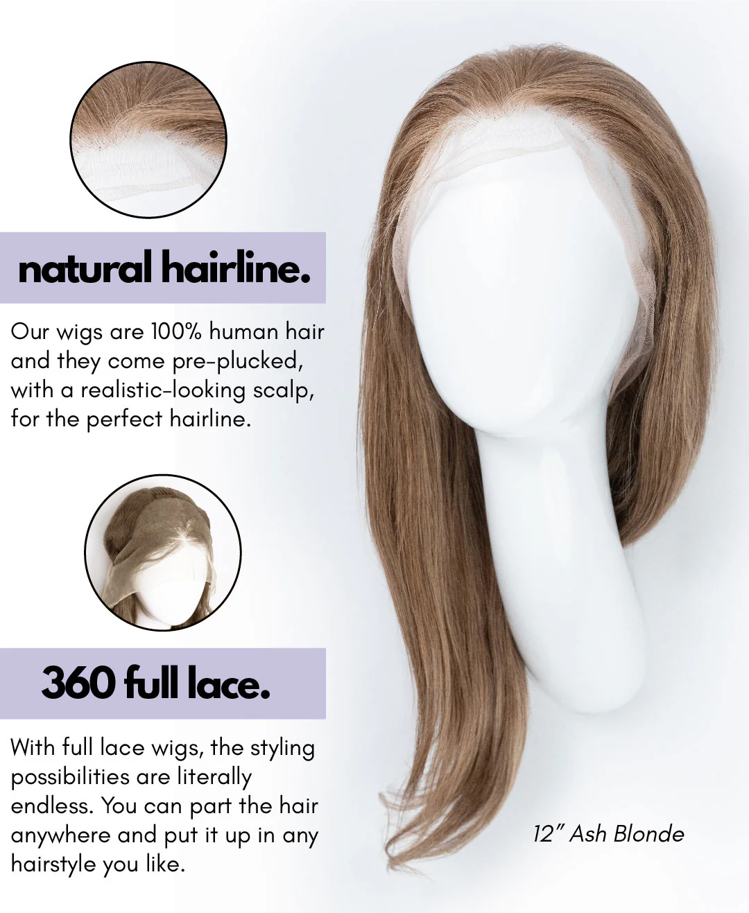 full lace human wig - 14" medium brown. - Image 6