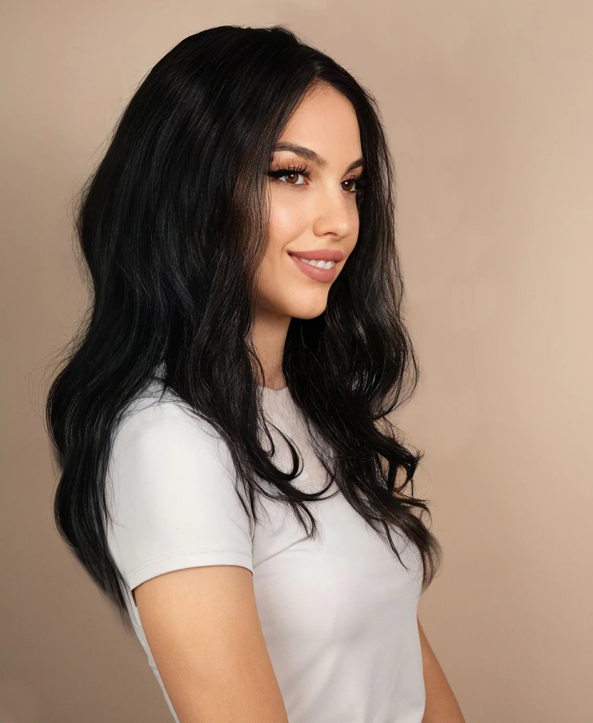 full lace human wig - 20" natural black. - Image 3