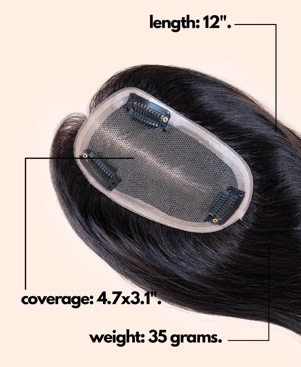 hair topper 12" natural black. - Image 4